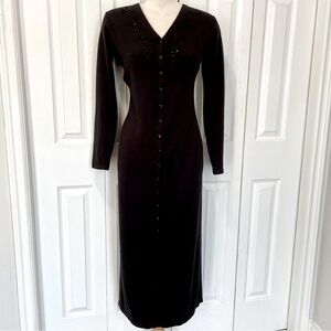 Vintage Molly Malloy Elegant Black Knit Button Up Long Sleeve Dress